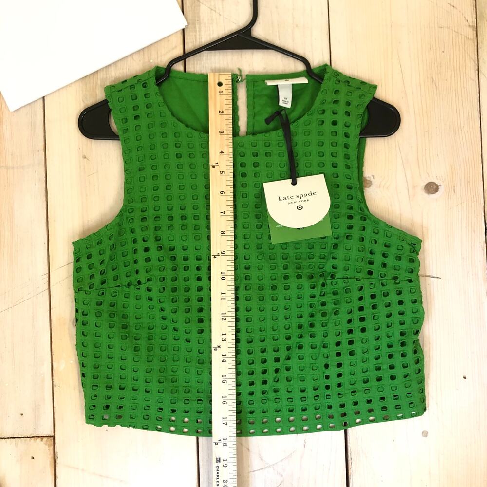 Kate Spade X Target NWT Green Boxy Eyelet Crop Top Size XS Broken Button Loop - Picture 14 of 15